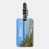 ビーチと海のパーソナライズされた名前 ラゲッジタグ (正面縦)