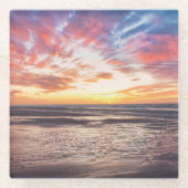 ビーチと海の夕日 ガラスコースター (正面)