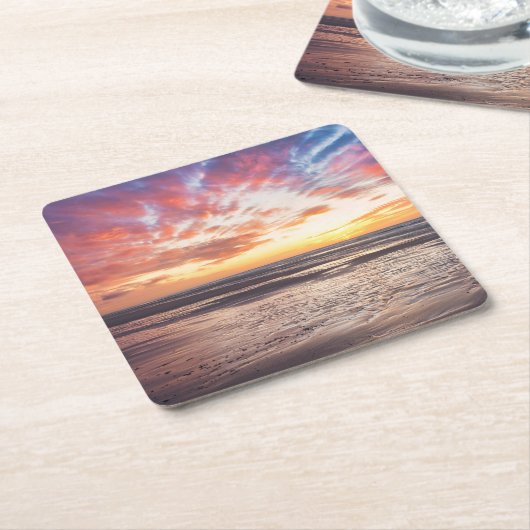 ビーチと海の夕日 スクエアペーパーコースター (アングル)