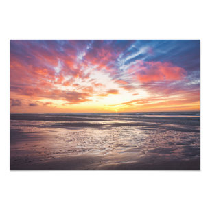 ビーチと海の夕日 フォトプリント           