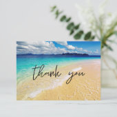 ビーチと海の宛先ウェディングまたはパーティー サンキューカード (スタンド正面)