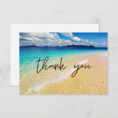 ビーチと海の宛先ウェディングまたはパーティー サンキューカード (正面/裏面)