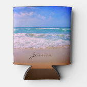 ビーチと海パーソナライズされた名 缶クーラー (正面)