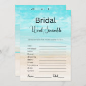 ビーチと海ブライダルブルーワードスクランブルゲーム 招待状 (正面/裏面)