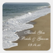 ビーチと海結婚の感謝メッセージカード スクエアシール (正面)