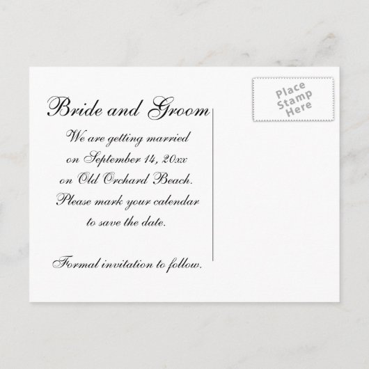 ビーチと海結婚式の日付を保存 案内ポストカード (裏面)