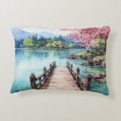 ビーチと湖水色背景絵を描デザイン アクセントクッション (裏面)