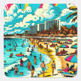 ビーチと漫画ブックアーポップ・アートのトヴィーブ スクエアシール