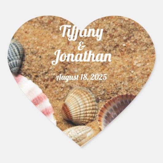 ビーチと貝殻ハート型のシール ハートシール (正面)