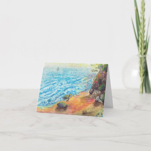 ビーチにいるアカウミガメ カード (正面)