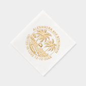 ビーチに沈む夕日、パームツリーの結婚カップル 箔ナプキン (右)