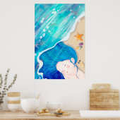 ビーチに眠る青い髪の長い天使 ポスター (キッチン)