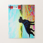 ビーチに立つ黒いラベル ジグソーパズル (縦)