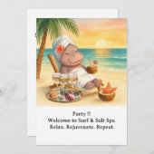 ビーチに面したスパ ヒポの招待状 招待状 (正面/裏面)