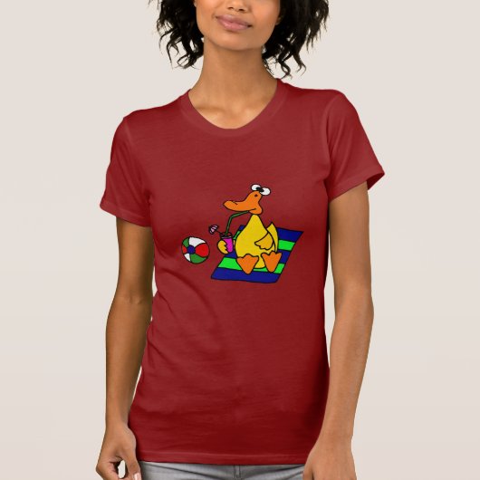 ビーチのおもしろいで黄色いアヒル Tシャツ (正面)