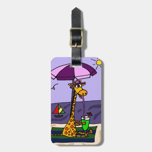 ビーチのおもしろいなキリン ラゲッジタグ (正面縦)