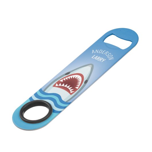 ビーチのおもしろいな鮫の漫画BBQのパーティー スピード栓抜き (正面アングル)