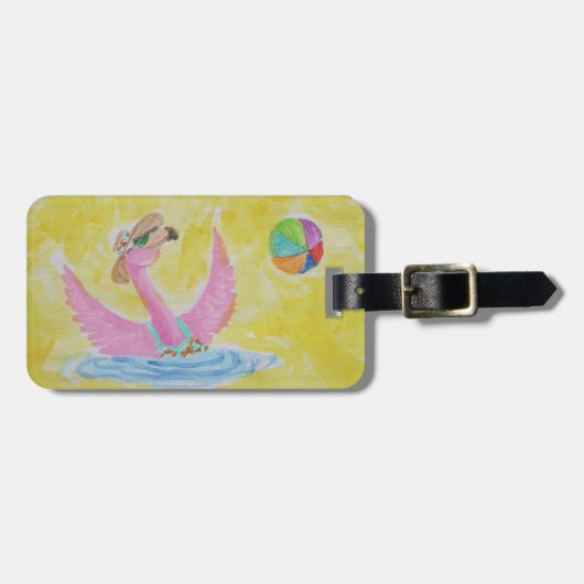 ビーチのおもしろいのフラミンゴFrolocking ラゲッジタグ (正面横)