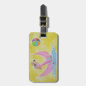 ビーチのおもしろいのフラミンゴFrolocking ラゲッジタグ (正面縦)