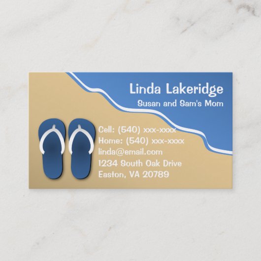 ビーチのお母さんの接触情報カードのビーチサンダル コーリングカード (正面)