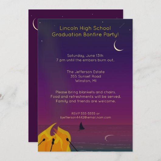 ビーチのたき火集め 招待状 (正面/裏面)