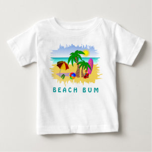 ビーチのつまらない日曜日の海および波のおもしろいのカラフルなベビー ベビーTシャツ