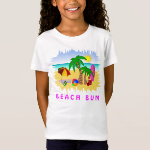 ビーチのつまらない日曜日の海および波のおもしろいのカラフルな女の子 Tシャツ