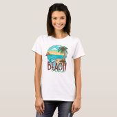 ビーチのひととき サンセット - 南国のヤシの木と大海原 Tシャツ (正面フル)