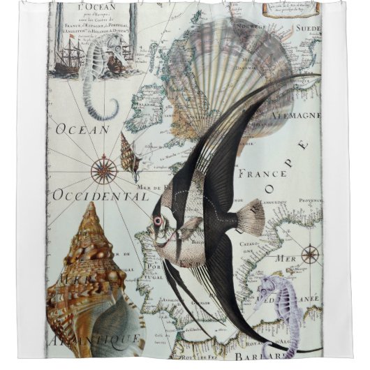 ビーチのぼろぼろの地図 シャワーカーテン (正面)