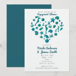 ビーチのもの ティール 水彩 モダン インビテーション