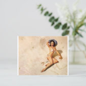 ビーチのオリジナルヴィンテージ・ピンナップガール ポストカード (スタンド正面)