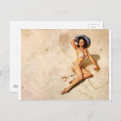ビーチのオリジナルヴィンテージ・ピンナップガール ポストカード (正面/裏面)