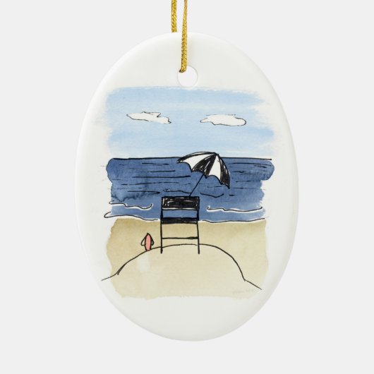 ビーチのオーナメントのライフガードの椅子 セラミックオーナメント (裏面)