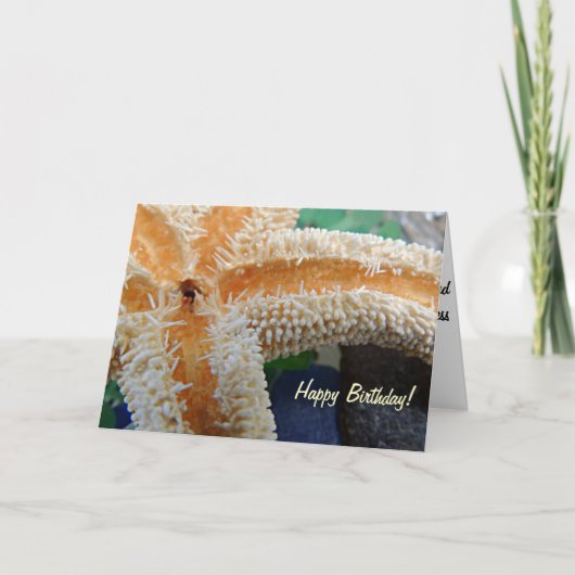 ビーチのガラスバースデー・カードのヒトデ カード (正面)
