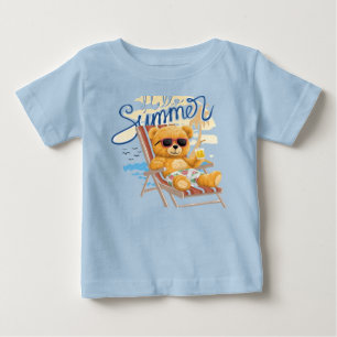 ビーチのキュートな夏のテディベア - 赤ちゃんと幼児用S ベビーTシャツ