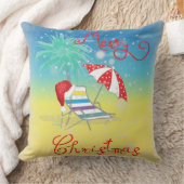 ビーチのクリスマスのサンタの帽子の雪の薄片 クッション (ブランケット)