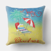 ビーチのクリスマスのサンタの帽子の雪の薄片 クッション (裏面)