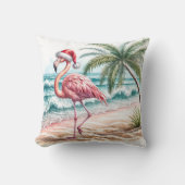 ビーチのクリスマスのフラミンゴ クッション (正面)