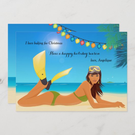 ビーチのクリスマスの休日カード シーズンカード (正面/裏面)