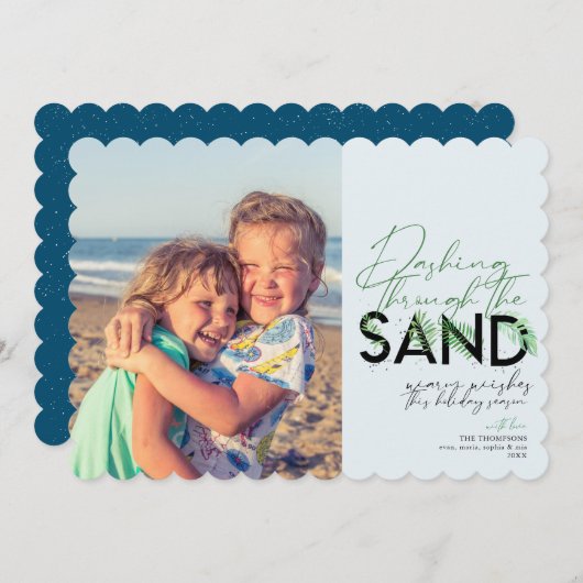 ビーチのクリスマスは砂浜の写真をダッシング シーズンカード (正面/裏面)