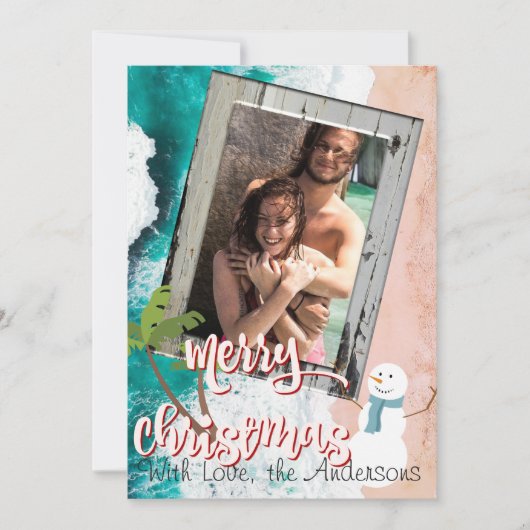 ビーチのクリスマスカードからのメリークリスマス シーズンカード (正面)