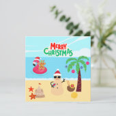 ビーチのクリスマスシーン カード (スタンド正面)