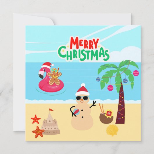 ビーチのクリスマスシーン カード (正面)
