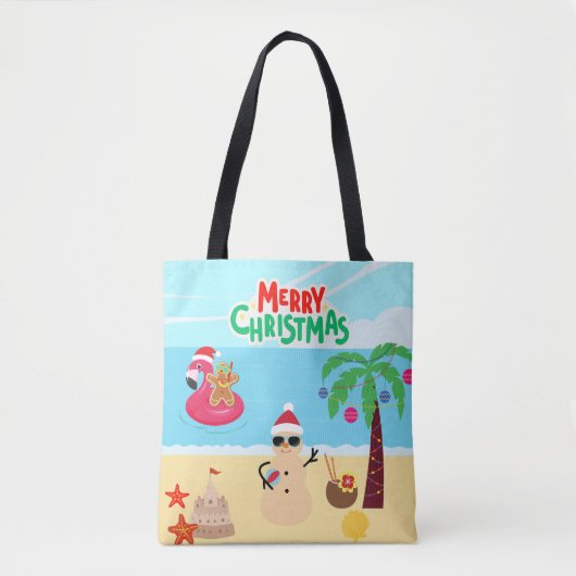 ビーチのクリスマスシーン トートバッグ (正面)