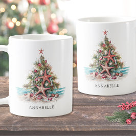 ビーチのクリスマスツリー オーダーメイド コーヒーマグカップ