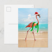 ビーチのクリスマスフラミンゴ インビテーションポストカード (正面/裏面)