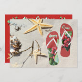 ビーチのクリスマス|のヒイラギおよび星の魚を個人化して下さい シーズンカード (正面/裏面)