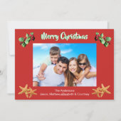 ビーチのクリスマス|のヒイラギおよび星の魚を個人化して下さい シーズンカード (裏面)