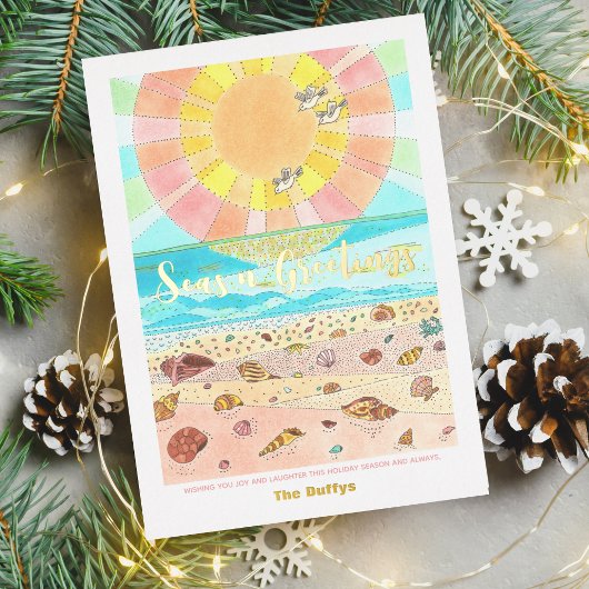 ビーチのクリスマス サンキュー 箔シーズンカード