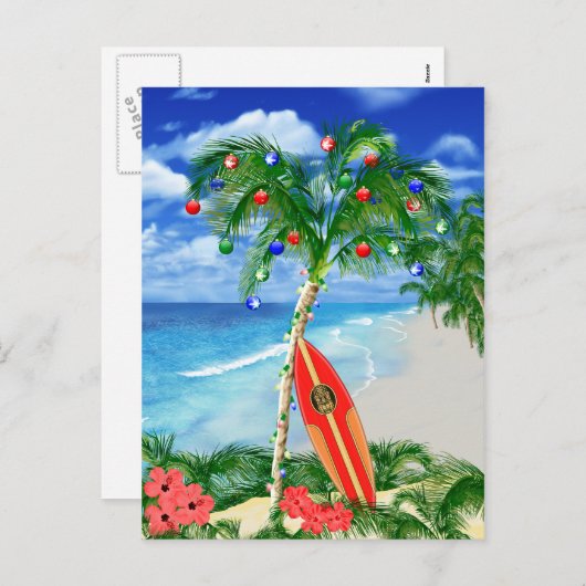 ビーチのクリスマス シーズンポストカード (正面/裏面)